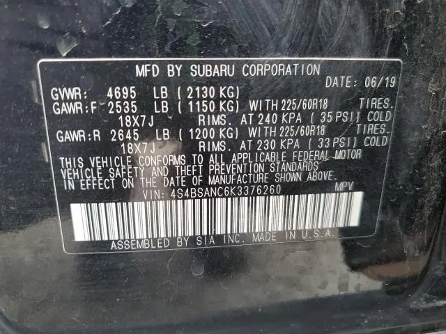 2019 SUBARU OUTBACK 2.5I LIMITED  