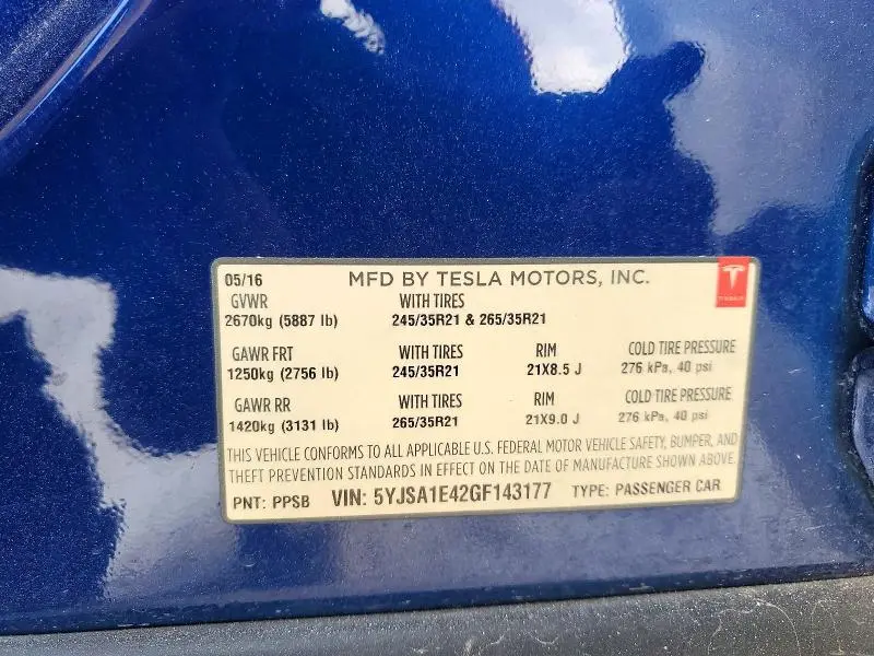 2016 TESLA MODEL S   