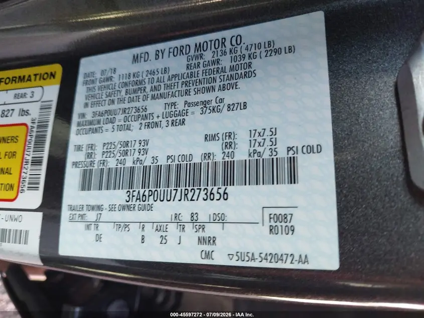 2018 FORD FUSION HYBRID S