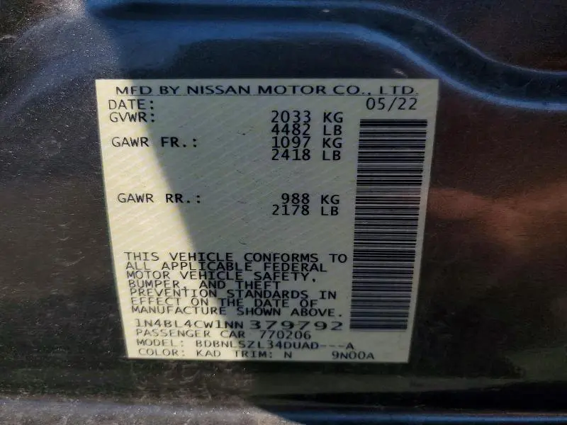 2022 NISSAN ALTIMA SR  