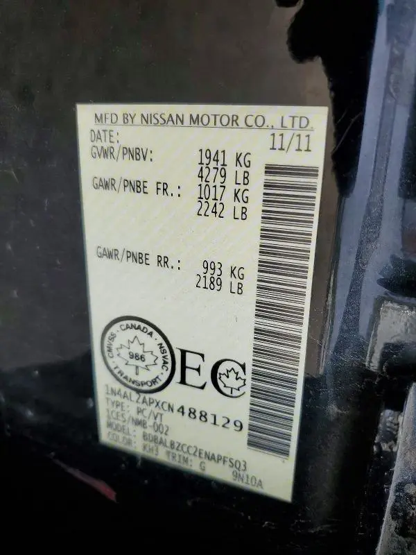 2012 NISSAN ALTIMA BASE  
