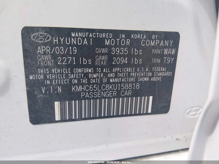 2019 HYUNDAI IONIQ HYBRID BLUE