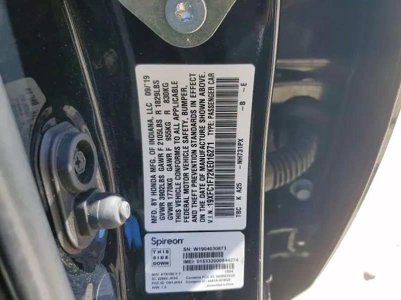 2019 HONDA CIVIC EXL  