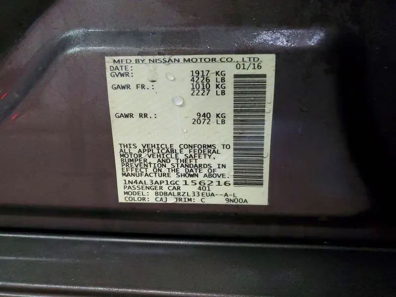 2016 NISSAN ALTIMA 2.5 SL  