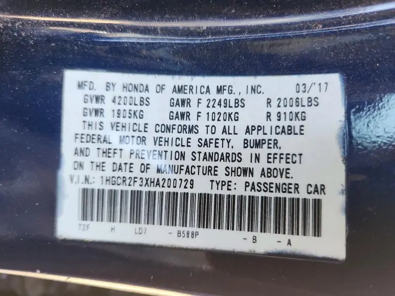 2017 HONDA ACCORD LX  