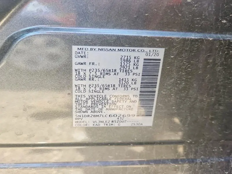 2020 NISSAN PATHFINDER SV  