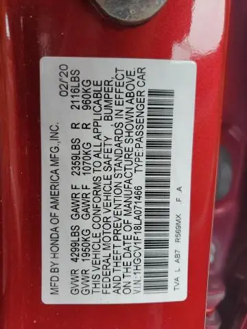 2020 HONDA ACCORD LX