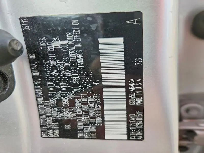 2012 TOYOTA HIGHLANDER BASE  