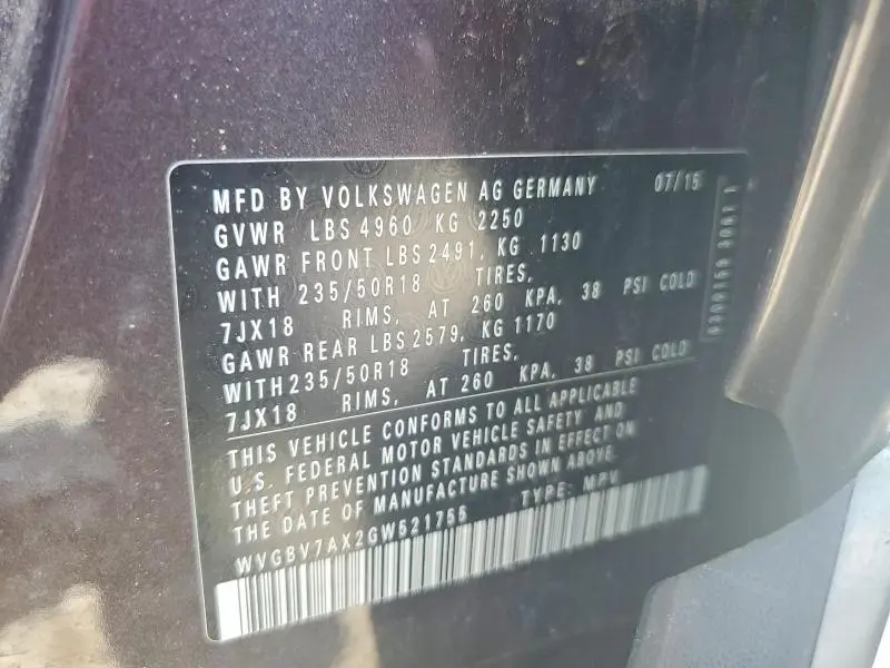 2016 VOLKSWAGEN TIGUAN S  