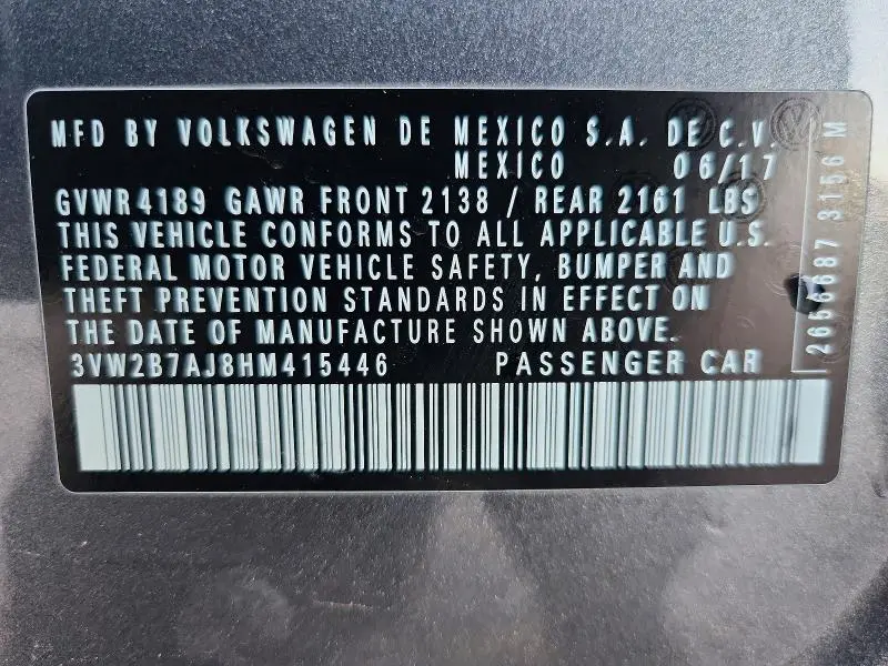 2017 VOLKSWAGEN JETTA S  