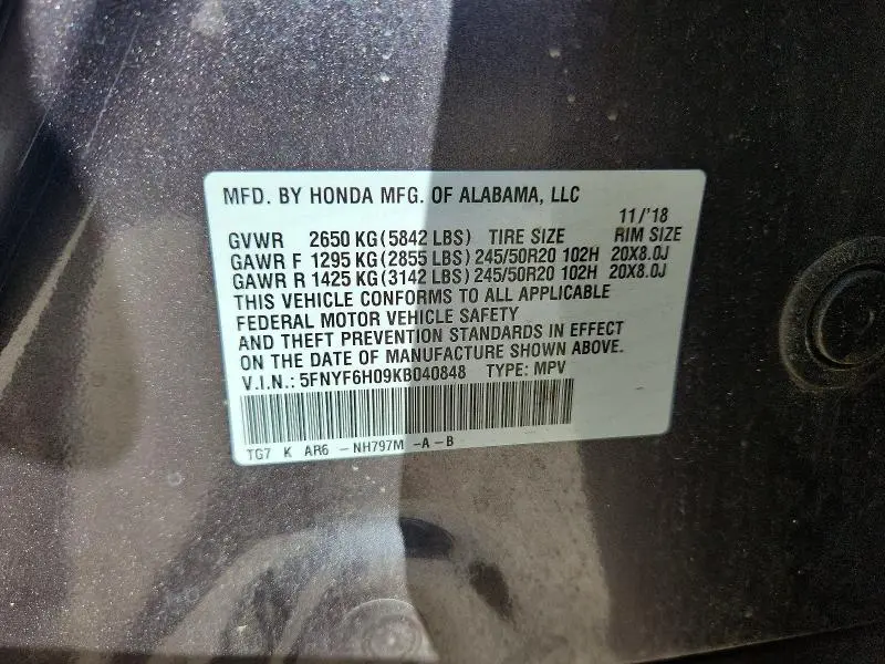 2019 HONDA PILOT ELITE  