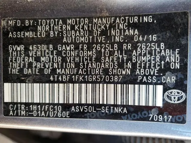 2016 TOYOTA CAMRY LE  