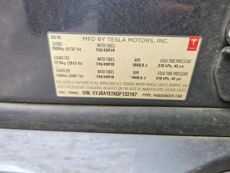 2016 TESLA MODEL S   