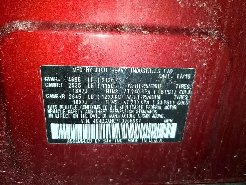 2017 SUBARU OUTBACK 2.5I LIMITED  