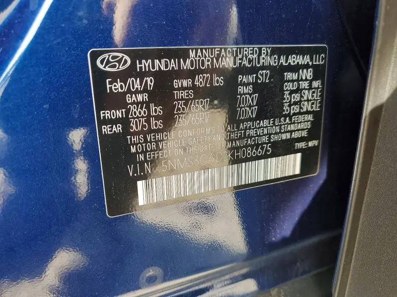 2019 HYUNDAI SANTA FE SEL 2.4L  