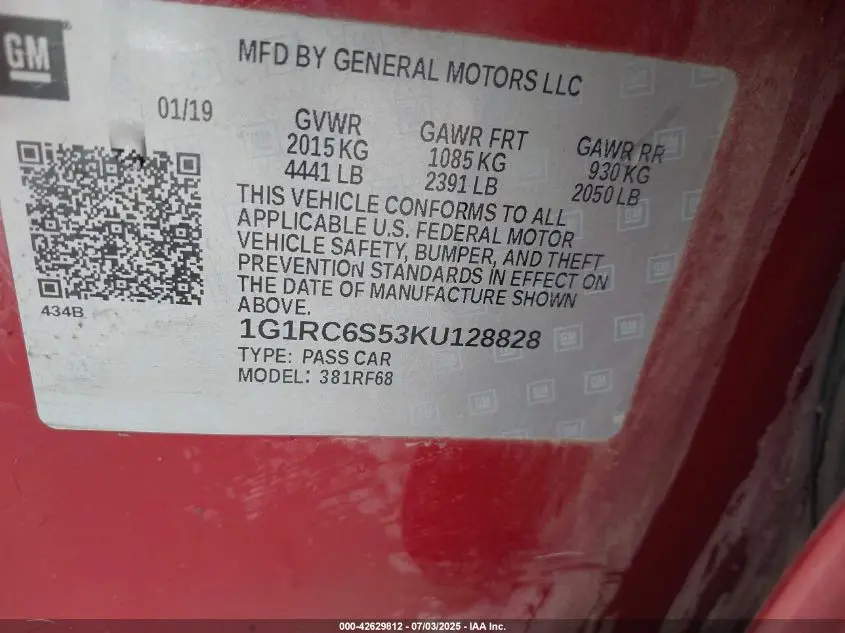 2019 CHEVROLET VOLT LT