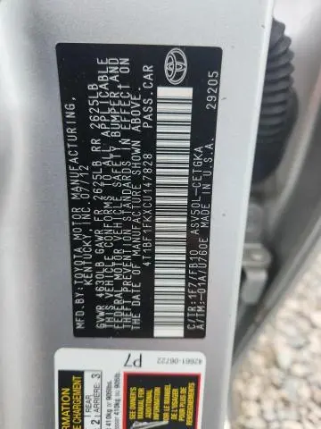 2012 TOYOTA CAMRY XLE  