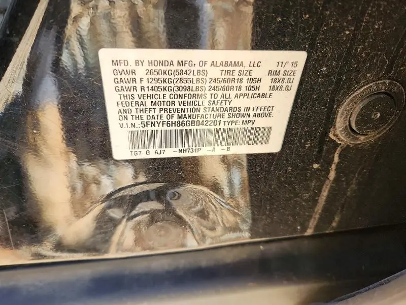 2016 HONDA PILOT EXL  