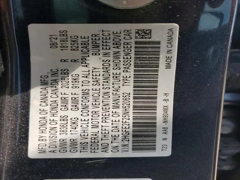 2022 HONDA CIVIC LX  
