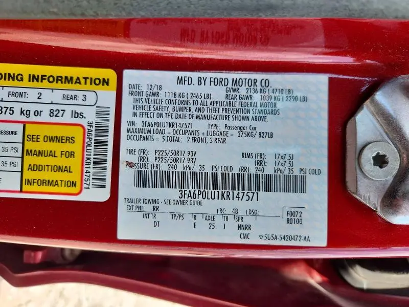 2019 FORD FUSION SE  