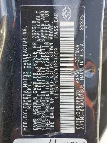 2013 TOYOTA CAMRY L  