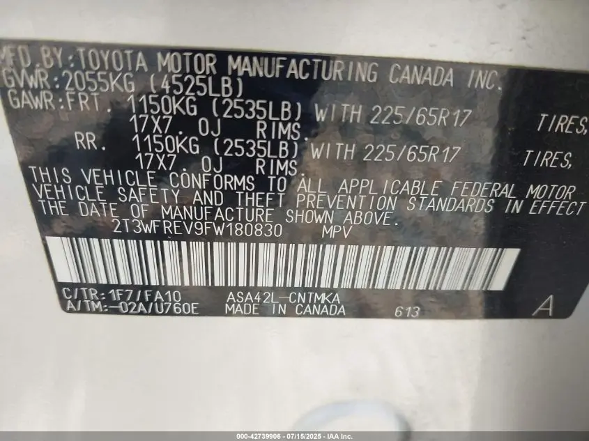 2015 TOYOTA RAV4 XLE