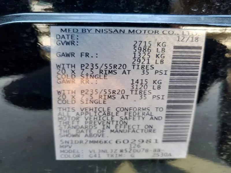 2019 NISSAN PATHFINDER PLATINUM  