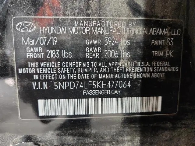 2019 HYUNDAI ELANTRA SE  