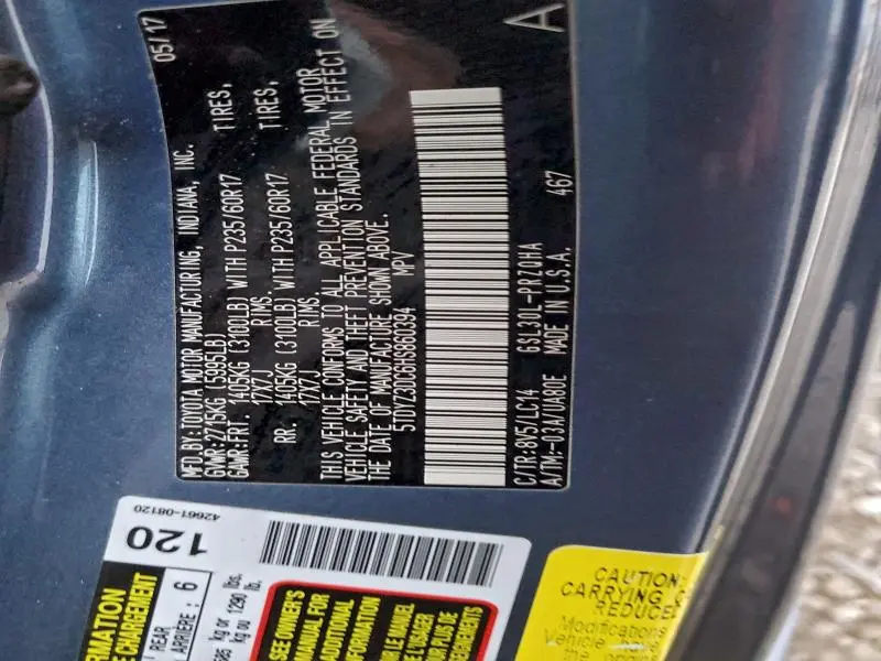 2017 TOYOTA SIENNA XLE  