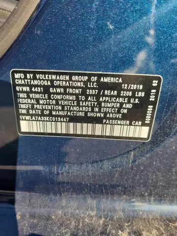 2019 VOLKSWAGEN PASSAT WOLFSBURG  