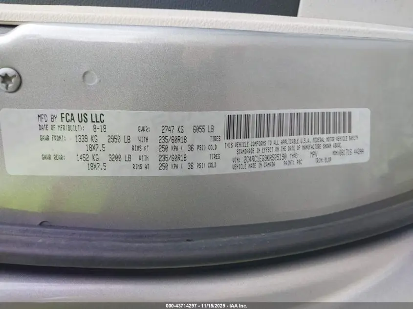 2019 CHRYSLER PACIFICA TOURING L PLUS