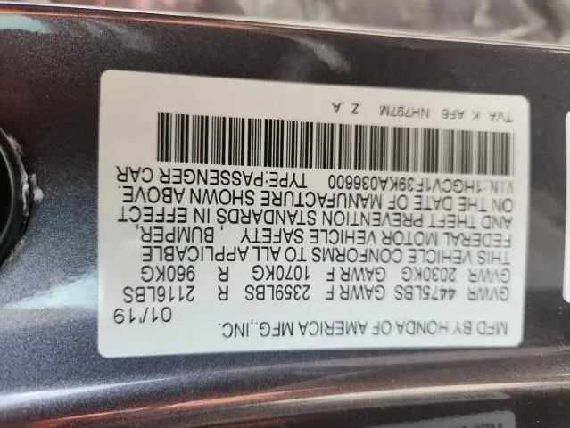 2019 HONDA ACCORD SPORT  