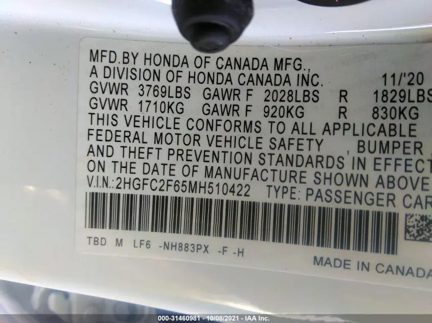 2021 HONDA CIVIC SEDAN LX
