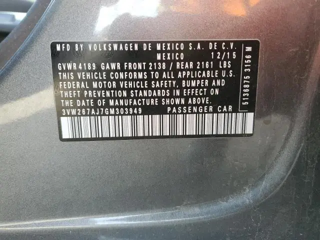 2016 VOLKSWAGEN JETTA S  