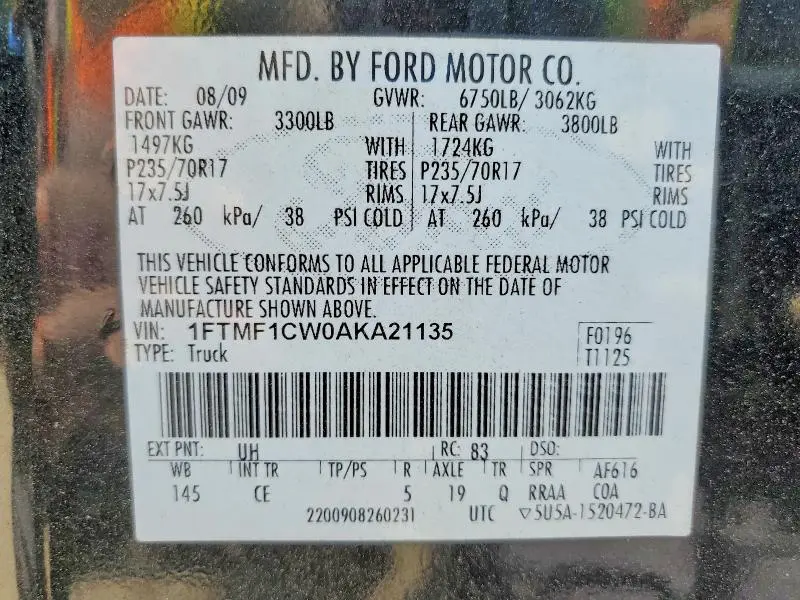 2010 FORD F150   