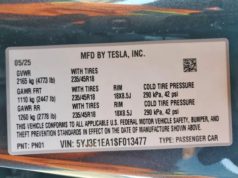 2025 TESLA MODEL 3   