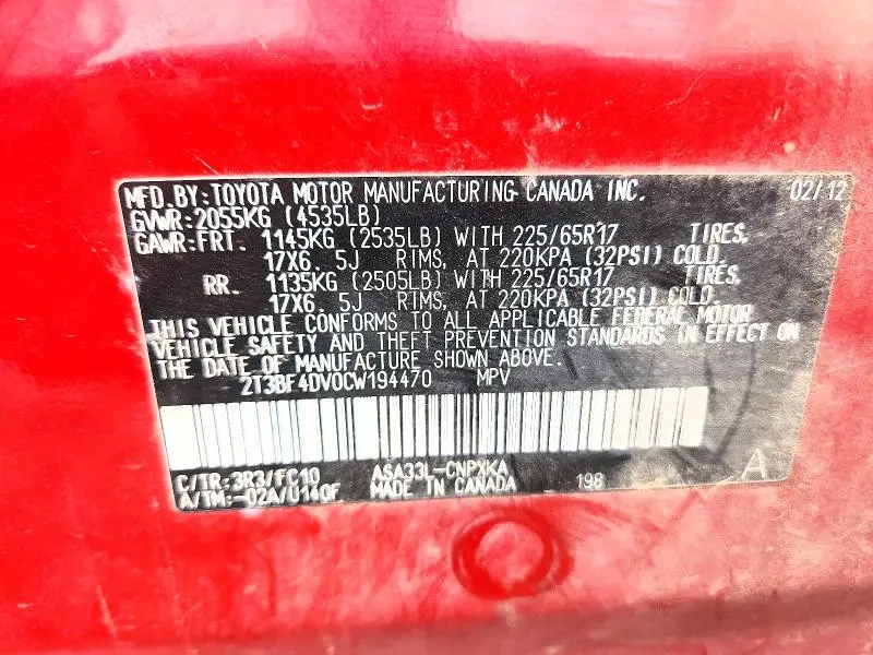2012 TOYOTA RAV4 BASE  