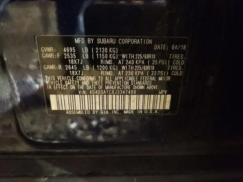 2018 SUBARU OUTBACK TOURING  