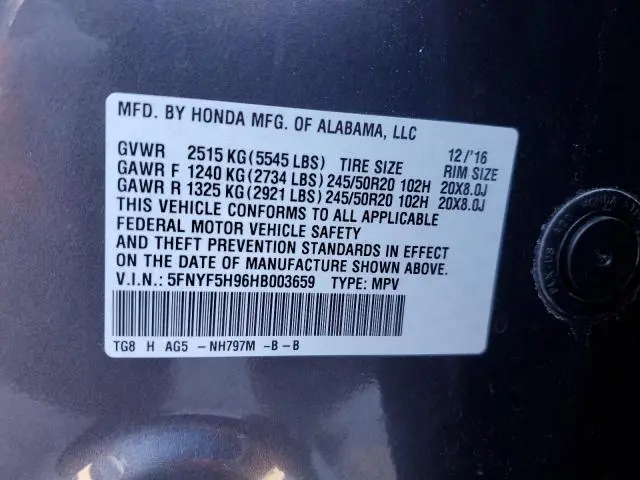 2017 HONDA PILOT TOURING  