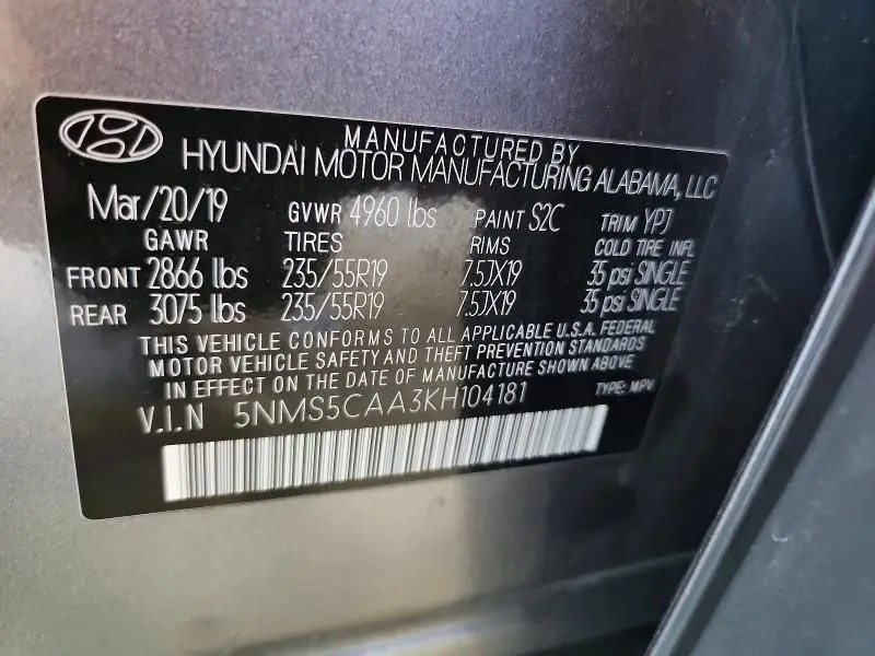 2019 HYUNDAI SANTA FE LIMITED 2.0T  