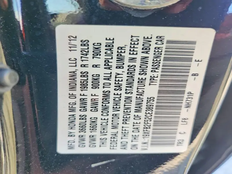 2012 HONDA CIVIC LX  