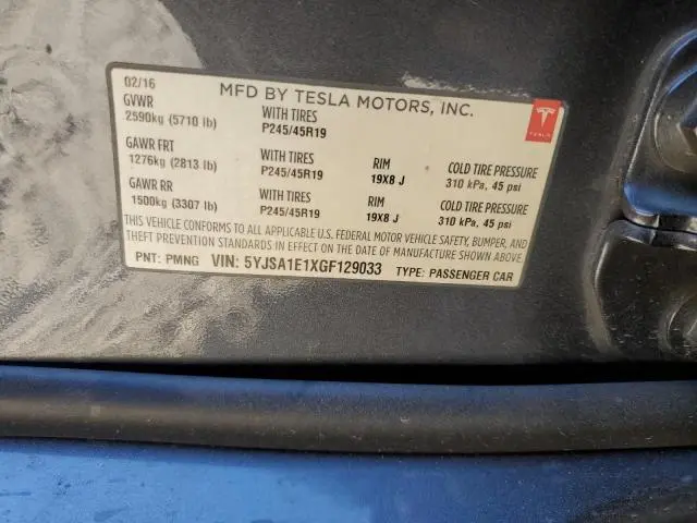 2016 TESLA MODEL S   
