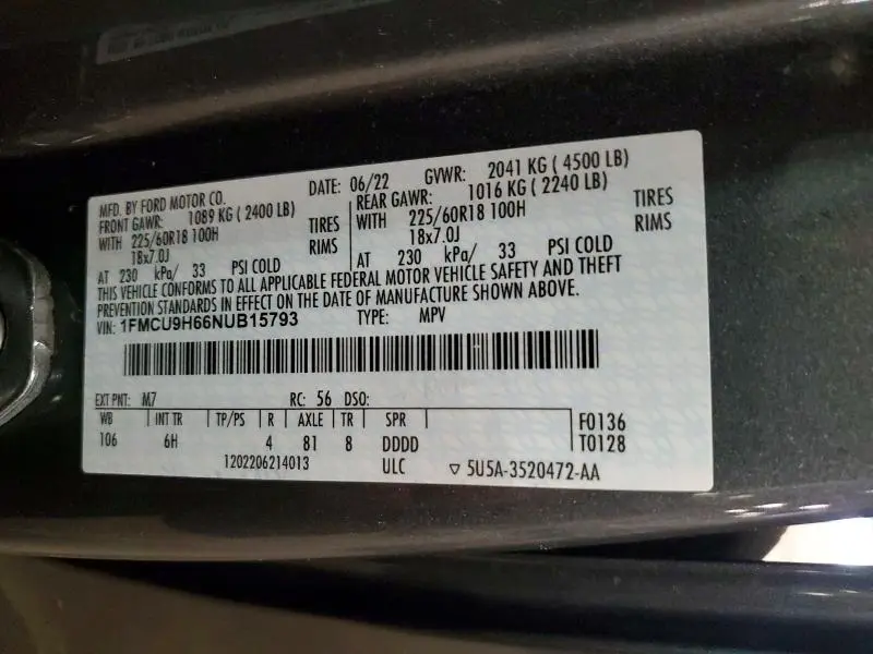 2022 FORD ESCAPE SEL  