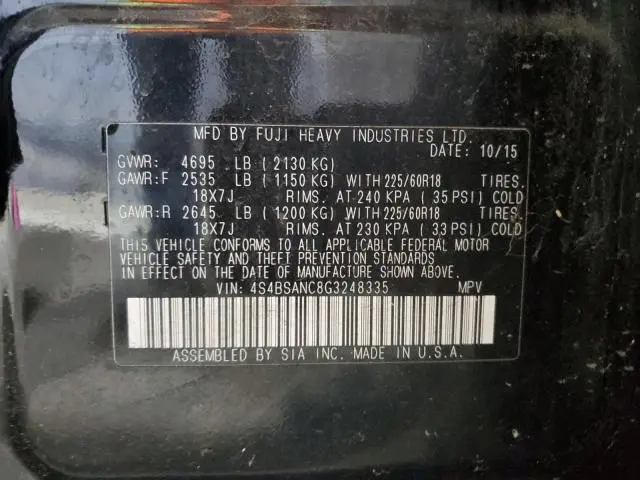 2016 SUBARU OUTBACK 2.5I LIMITED  