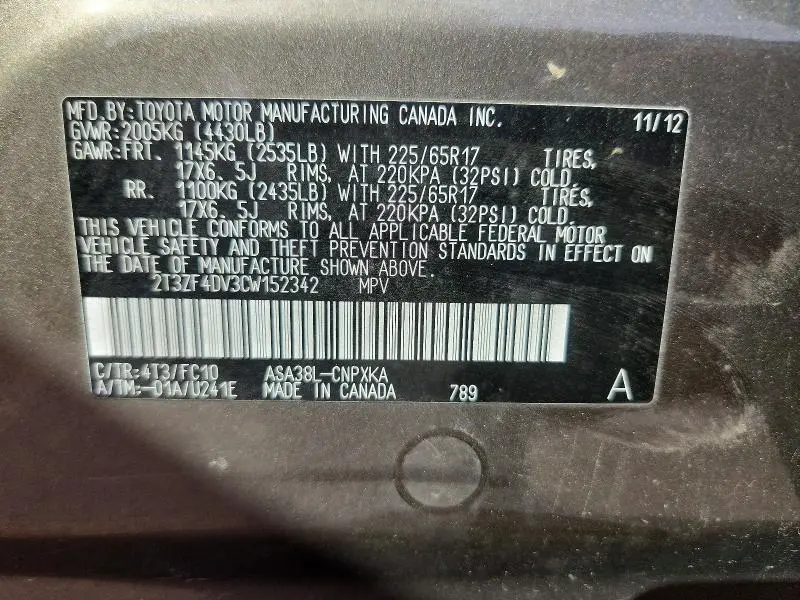 2012 TOYOTA RAV4 BASE  