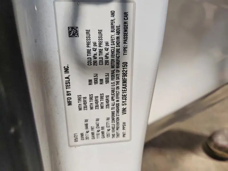 2021 TESLA MODEL 3   