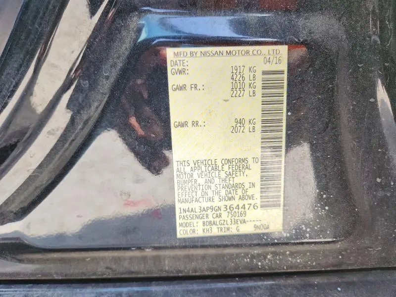 2016 NISSAN ALTIMA 2.5 S  