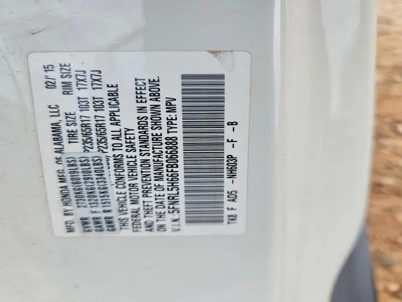 2015 HONDA ODYSSEY EXL  