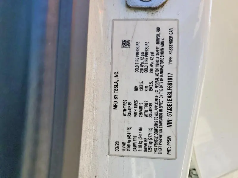 2020 TESLA MODEL 3   