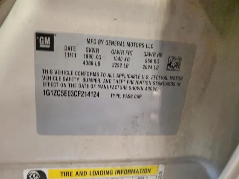 2012 CHEVROLET MALIBU 1LT  